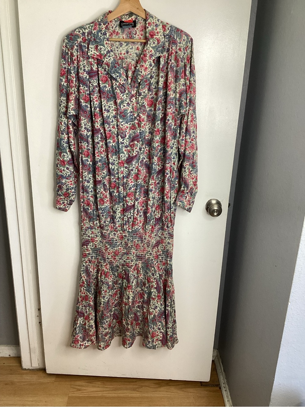 Vintage 80s/90s Carole Little Floral Long-Sleeve Midi Dress XL